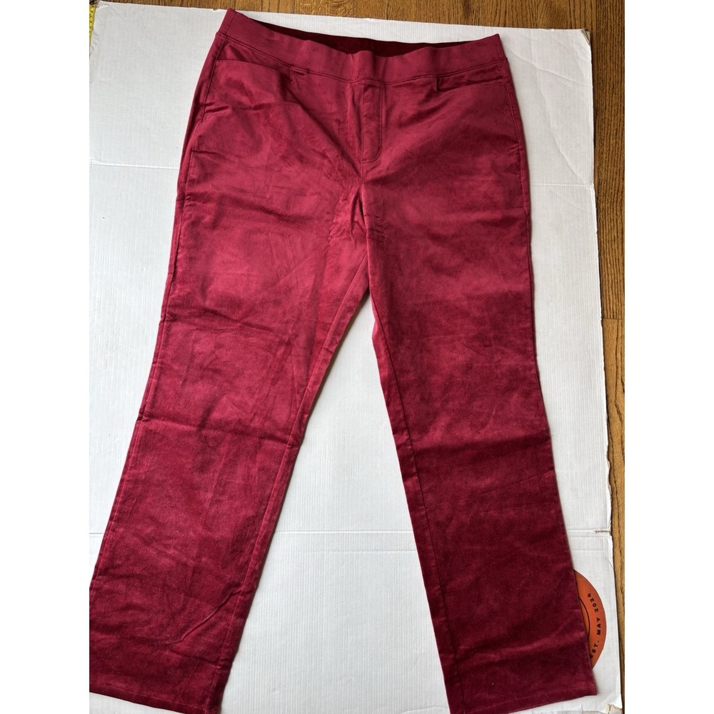 D&Co Denim & Company Pants Size XL Tall Burgundy Straight Pull-On Stretch Velour